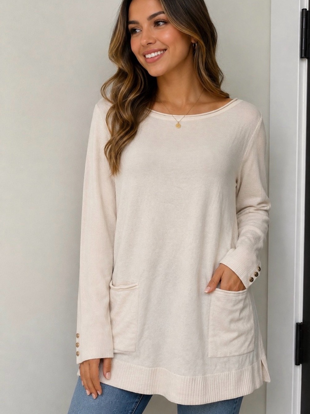 NWT CHICOS PULLOVER TUNIC PICKET SWEATER SZ 2/12/L